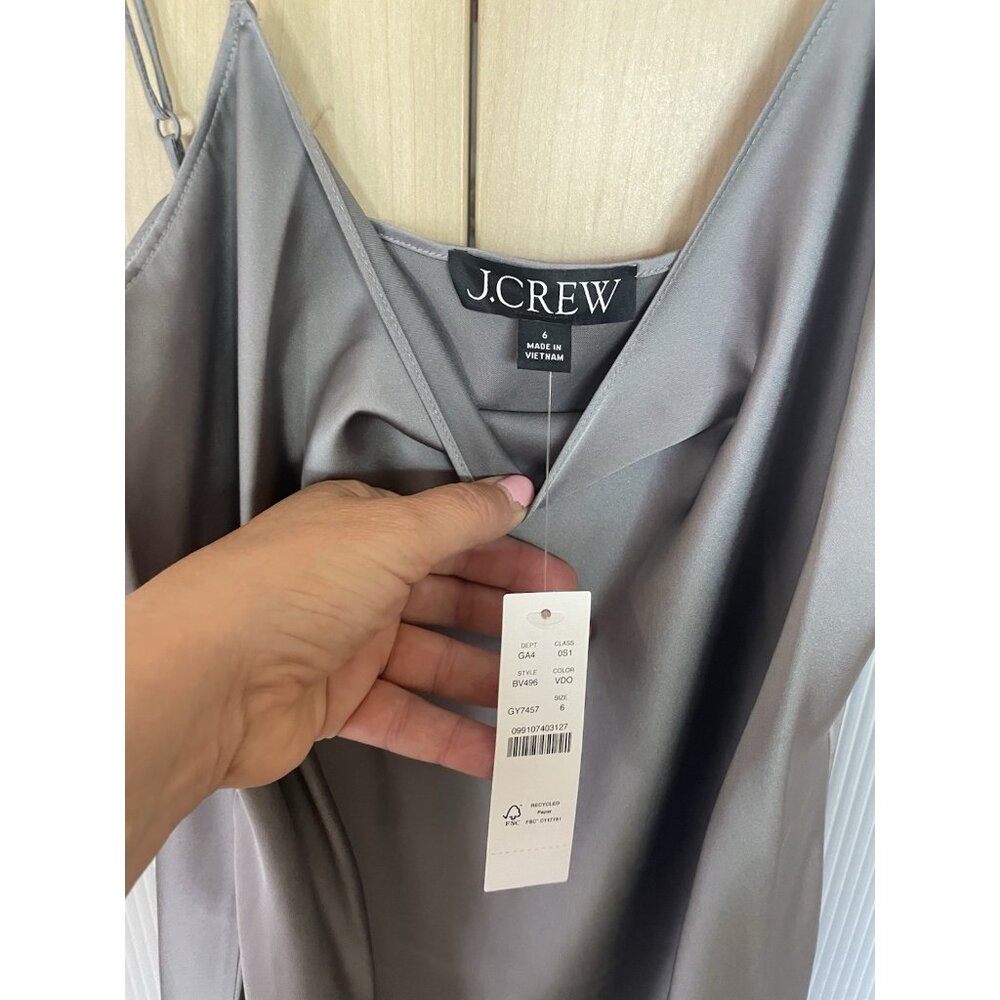 J. Crew Gwyneth slip dress silver Sz 6 gray Party Cocktail Wedding Slimming - Picture 3 of 8